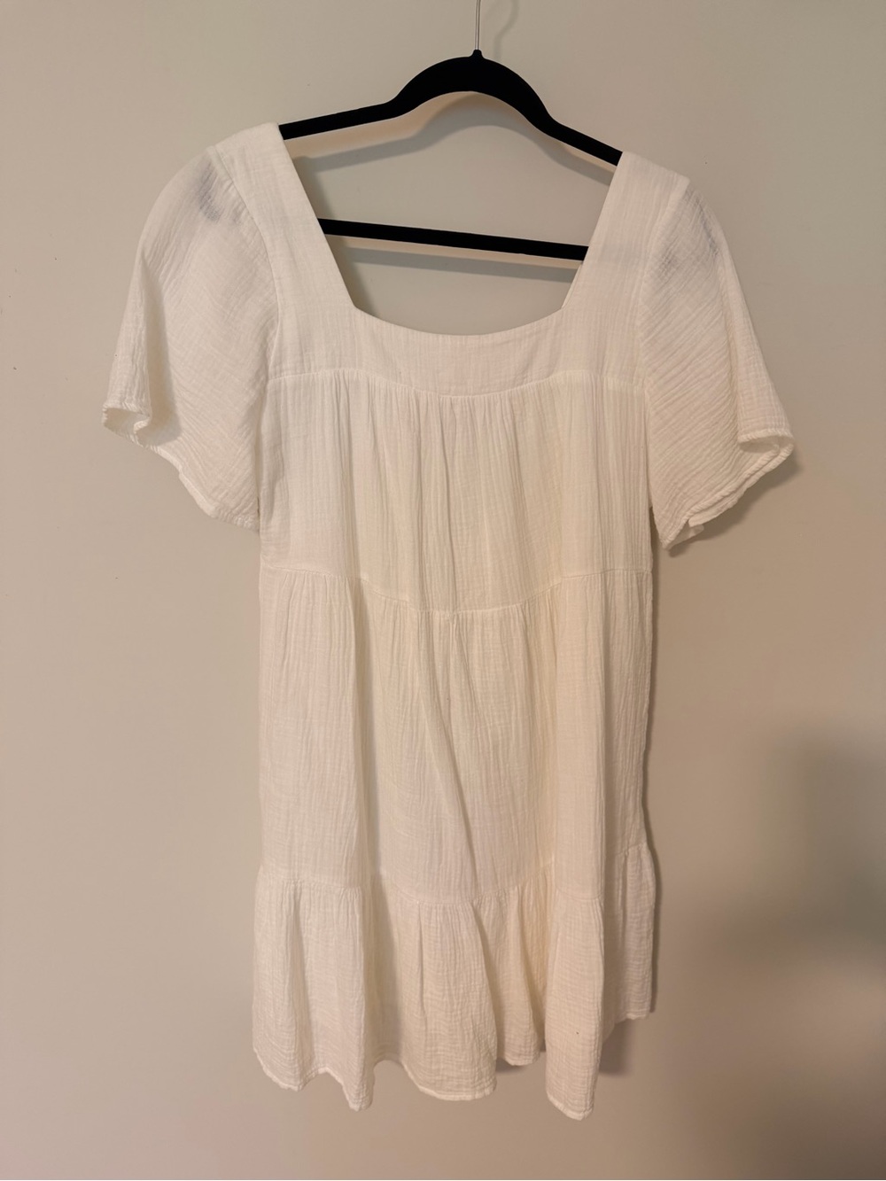 Rails White Cotton Tiered Square-Neck Mini Dress